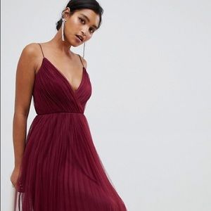 ASOS DESIGN cami pleated tulle max in Oxblood